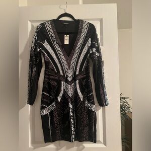 Brand new Express black long sleeve above knee sequined dress.